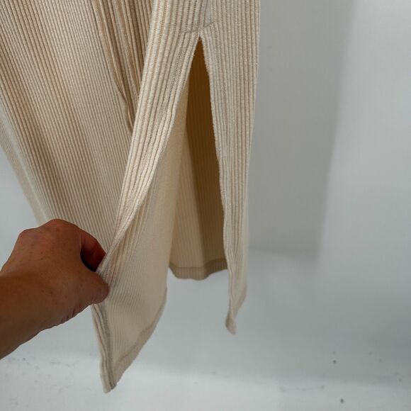 ANTHROPOLOGIE Daily Practice Cream Ribbed Cowl Neck Sweater Midi Dress Small - Picture 10 of 12